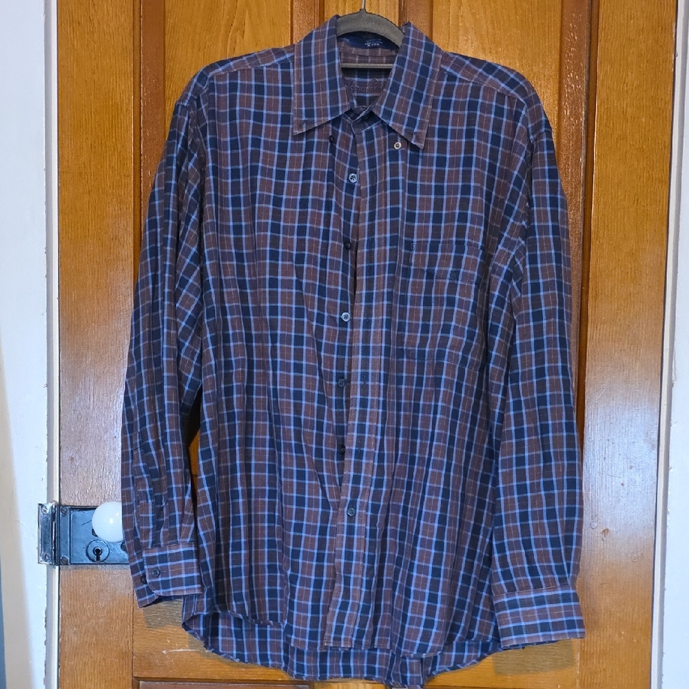 Alan Flusser Navy and Chocolate Plaid Shirt